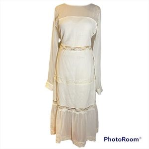 NWOT cream chiffon midi dress with lace Size S